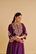 Load image into Gallery viewer, Anaiza - Dabka Zardozi Embroidered Purple Long Kurta & Palazzo with Dupatta