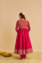 Load image into Gallery viewer, Noor - Dabka Zardozi Embroidered Chanderi Silk Hotpink Anarkali Set