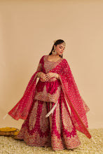 Load image into Gallery viewer, Alina - Dabka Zardozi Embroidered Silk Hotpink Sharara Set