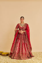 Load image into Gallery viewer, Mahanoor - Dabka Zardozi Embroidered Pure Silk Red Bridal Lehenga Set