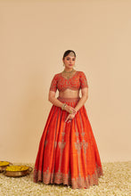Load image into Gallery viewer, Naazila - Dabka Zardozi Embroidered Raw Silk Burnt Orange Lehenga Set