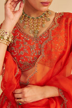 Load image into Gallery viewer, Naazila - Dabka Zardozi Embroidered Raw Silk Burnt Orange Lehenga Set