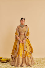 Load image into Gallery viewer, Aashina - Dabka Zardozi Embroidered Pure Tissue Mustard Lehenga Set