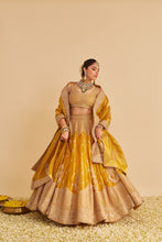 Load image into Gallery viewer, Aashina - Dabka Zardozi Embroidered Pure Tissue Mustard Lehenga Set