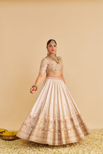 Load image into Gallery viewer, Farah - Dabka Zardozi Embroidered Pure Silk Daisy Ivory Lehenga Set