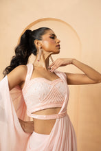 Load image into Gallery viewer, Baby pink pre-stitched drape saree.