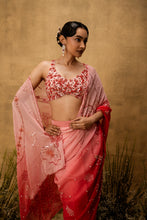 Load image into Gallery viewer, Pink ombre Pre-stitched hand embroidered organza saree set