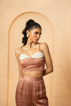 Load image into Gallery viewer, Mettalic rose gold embroidered co-ord set with hoodie