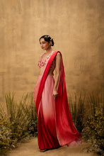 Load image into Gallery viewer, Pastel pink ombre pre-draped modal satin saree with embroidered blouse