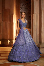 Load image into Gallery viewer, INK BLUE OMBREY ORGANZA CHOLI DUPAATA WITH WORKED BELT