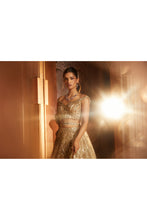 Load image into Gallery viewer, CHAMPAGNE GOLD TULLE LEHENGA CHOLI DUPATTA SET WITH WORKED BELT