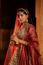 Load image into Gallery viewer, IVORY TAFETTA BRIDAL LEHEHENGA CHOLI SET WITH RED DUPATTA