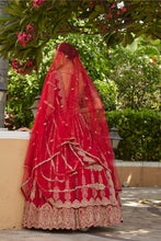 Load image into Gallery viewer, CARDINAL RED RAW SILK LEHENGA