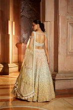 Load image into Gallery viewer, TRIPPLE COLOUR SHADED ORGANZA LEHENGA CHOLI DUPATTA SET WITH OPTIONAL VEIL