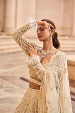 Load image into Gallery viewer, IVORY TULLE LEHENGA CHOLI DUPATTA SET WITH AN OPTIONAL VEIL