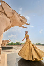 Load image into Gallery viewer, GOLD ORGANZA LEHENGA CHOLI DUPATTA WITH WORKED BELT