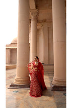 Load image into Gallery viewer, NUDE TULLE LEHENGA CHOLI WITH WORKED BELT AND CONTRASTING ORGANZA DUPATTA WITH AN OPTIONAL TULLE VEIL