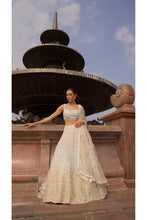 Load image into Gallery viewer, TRIPPLE COLOUR SHADED ORGANZA LEHENGA CHOLI DUPATTA SET WITH OPTIONAL VEIL