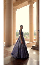 Load image into Gallery viewer, INK BLUE OMBREY ORGANZA CHOLI DUPAATA WITH WORKED BELT