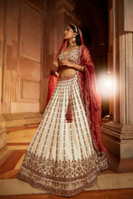Load image into Gallery viewer, IVORY TAFETTA BRIDAL LEHEHENGA CHOLI SET WITH RED DUPATTA