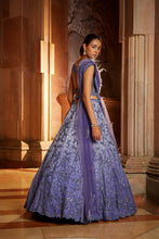 Load image into Gallery viewer, INK BLUE OMBREY ORGANZA CHOLI DUPAATA WITH WORKED BELT