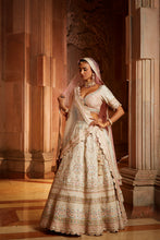 Load image into Gallery viewer, IVORY TAFETTA LEHENGA CHOLI SET WITH TWO TULLE DUPATTAS