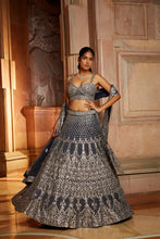 Load image into Gallery viewer, MIDNIGHT BLUE TULLE LEHENGA CHOLI SET
