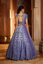 Load image into Gallery viewer, INK BLUE OMBREY ORGANZA CHOLI DUPAATA WITH WORKED BELT