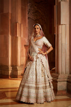 Load image into Gallery viewer, IVORY TAFETTA LEHENGA CHOLI SET WITH TWO TULLE DUPATTAS