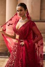 Load image into Gallery viewer, NUDE TULLE LEHENGA CHOLI WITH WORKED BELT AND CONTRASTING ORGANZA DUPATTA WITH AN OPTIONAL TULLE VEIL