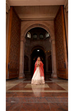 Load image into Gallery viewer, IVORY TAFETTA BRIDAL LEHEHENGA CHOLI SET WITH RED DUPATTA