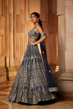 Load image into Gallery viewer, MIDNIGHT BLUE TULLE LEHENGA CHOLI SET
