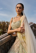 Load image into Gallery viewer, TRIPPLE COLOUR SHADED ORGANZA LEHENGA CHOLI DUPATTA SET WITH OPTIONAL VEIL