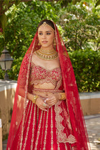 Load image into Gallery viewer, CARDINAL RED RAW SILK LEHENGA