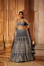 Load image into Gallery viewer, MIDNIGHT BLUE TULLE LEHENGA CHOLI SET