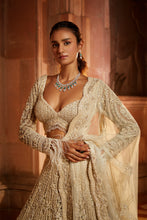 Load image into Gallery viewer, IVORY TULLE LEHENGA CHOLI DUPATTA SET WITH AN OPTIONAL VEIL