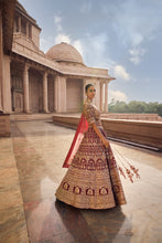 Load image into Gallery viewer, MAROON RAW SILK LEHENGA CHOLI AND WORKED BELT WITH TULLE DUPATTA