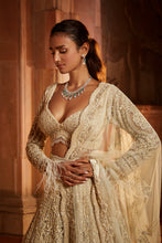 Load image into Gallery viewer, IVORY TULLE LEHENGA CHOLI DUPATTA SET WITH AN OPTIONAL VEIL