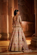 Load image into Gallery viewer, BLUSH PINK RAW SILK LEHENG WITH A PEPLUM TOP AND TULLE DUPATTA