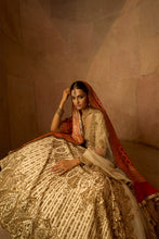 Load image into Gallery viewer, IVORY TAFETTA LEHENGA CHOLI SET WITH A TULLE DUPATTA AND OPTIONAL BANDHEJ SECOND DUPATTA