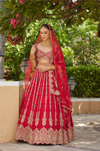 Load image into Gallery viewer, CARDINAL RED RAW SILK LEHENGA
