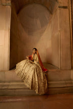 Load image into Gallery viewer, IVORY TAFETTA LEHENGA CHOLI SET WITH A TULLE DUPATTA AND OPTIONAL BANDHEJ SECOND DUPATTA