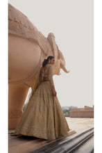 Load image into Gallery viewer, GOLD ORGANZA LEHENGA CHOLI DUPATTA WITH WORKED BELT