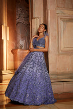 Load image into Gallery viewer, INK BLUE OMBREY ORGANZA CHOLI DUPAATA WITH WORKED BELT