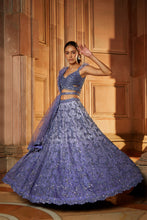 Load image into Gallery viewer, INK BLUE OMBREY ORGANZA CHOLI DUPAATA WITH WORKED BELT