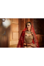 Load image into Gallery viewer, DEEP RED RAW SILK LEHENGA WITH GOLD CHOLI AND TULLE DUPATTA
