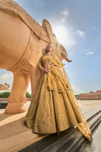 Load image into Gallery viewer, GOLD ORGANZA LEHENGA CHOLI DUPATTA WITH WORKED BELT