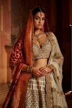 Load image into Gallery viewer, IVORY TAFETTA LEHENGA CHOLI SET WITH A TULLE DUPATTA AND OPTIONAL BANDHEJ SECOND DUPATTA