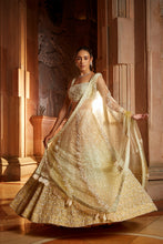 Load image into Gallery viewer, TRIPPLE COLOUR SHADED ORGANZA LEHENGA CHOLI DUPATTA SET WITH OPTIONAL VEIL