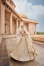 Load image into Gallery viewer, IVORY TULLE LEHENGA CHOLI DUPATTA SET WITH AN OPTIONAL VEIL